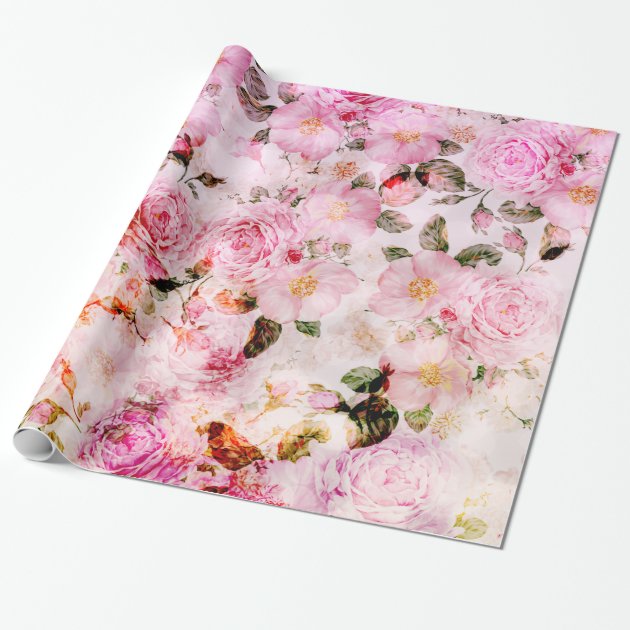Chic Pretty Blush Pink Watercolor Roses Floral Wrapping Paper | Zazzle