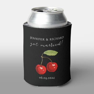 Chic Pretty Cherries Red And Black Wedding Favor Can Cooler