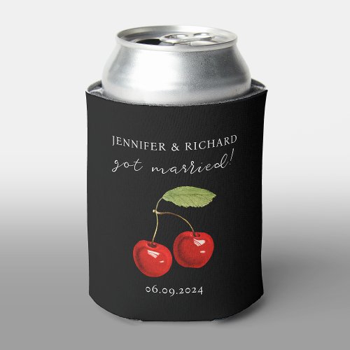 Chic Pretty Cherries Red And Black Wedding Favor Can Cooler