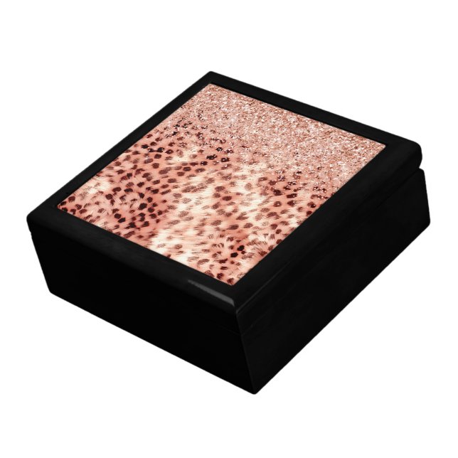 Chic Pretty Girly Rose Gold Leopard Glitter Love Gift Box (Side)