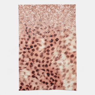Chic Pretty Girly Rose Gold Leopard Glitter Love Kitchen Towel
