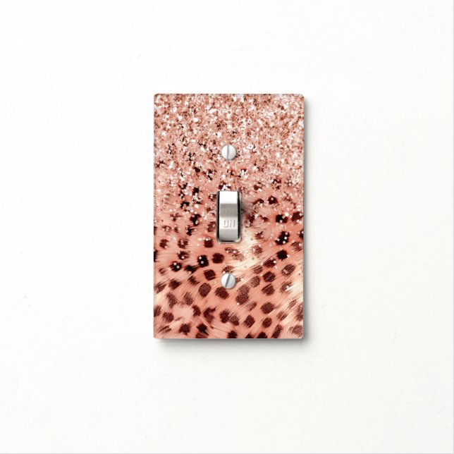 Chic Pretty Girly Rose Gold Leopard Glitter Love Light Switch Cover (In Situ)