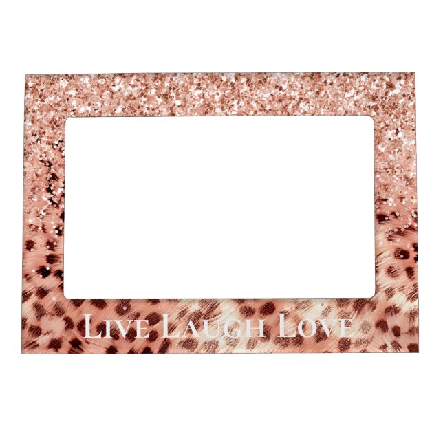 Chic Pretty Girly Rose Gold Leopard Glitter Love Magnetic Frame (Front)
