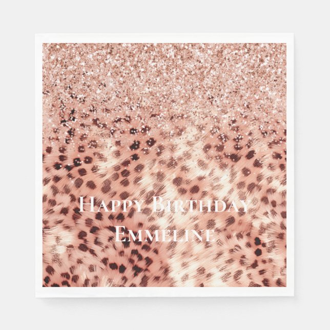 Chic Pretty Girly Rose Gold Leopard Glitter Love Napkins (Front)