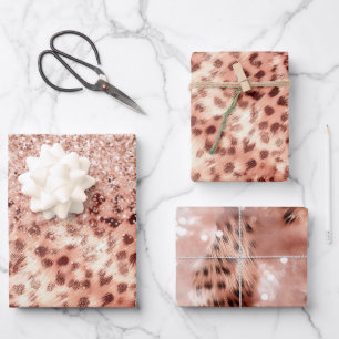 Chic Pretty Girly Rose Gold Leopard Glitter Love Wrapping Paper Sheets