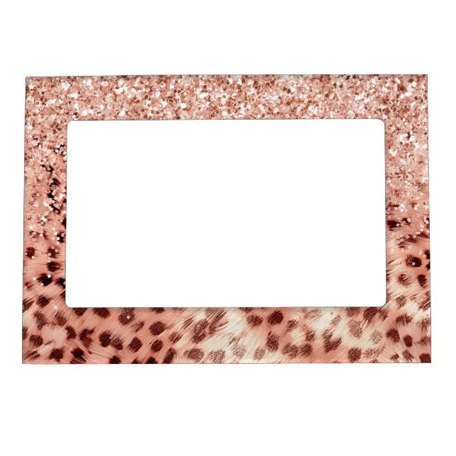 Chic Pretty Girly Rose Gold Leopard Glitter Magnetic Frame (Front)