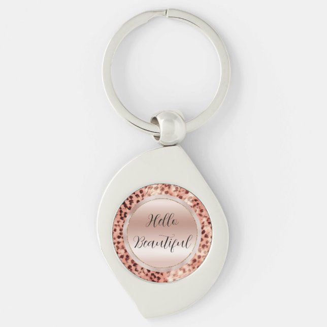 Chic Pretty Girly Rose Gold Leopard  Keychain (Front)
