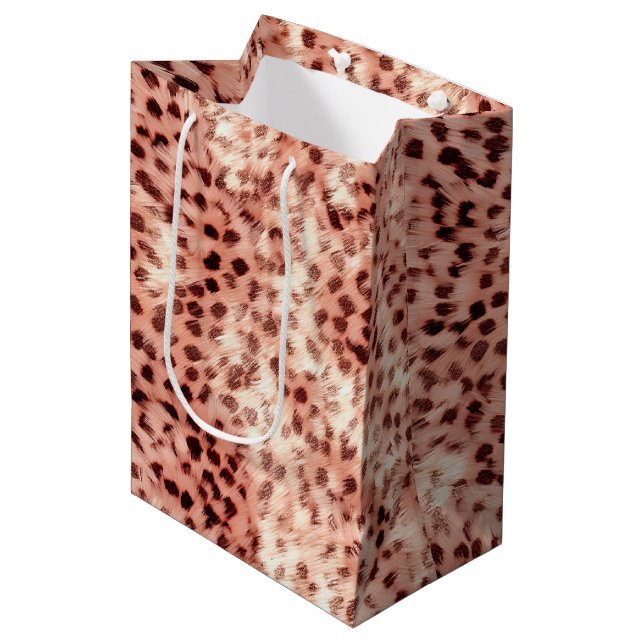 Chic Pretty Girly Rose Gold Leopard  Medium Gift Bag (Front Angled)