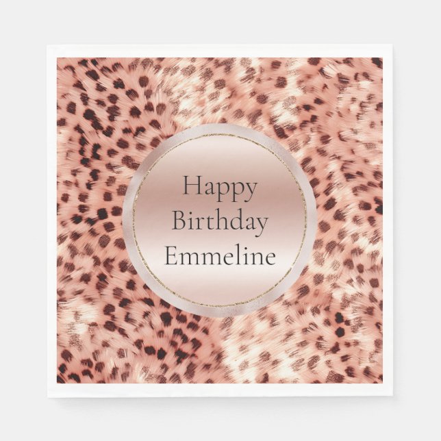 Chic Pretty Girly Rose Gold Leopard  Napkins (Front)