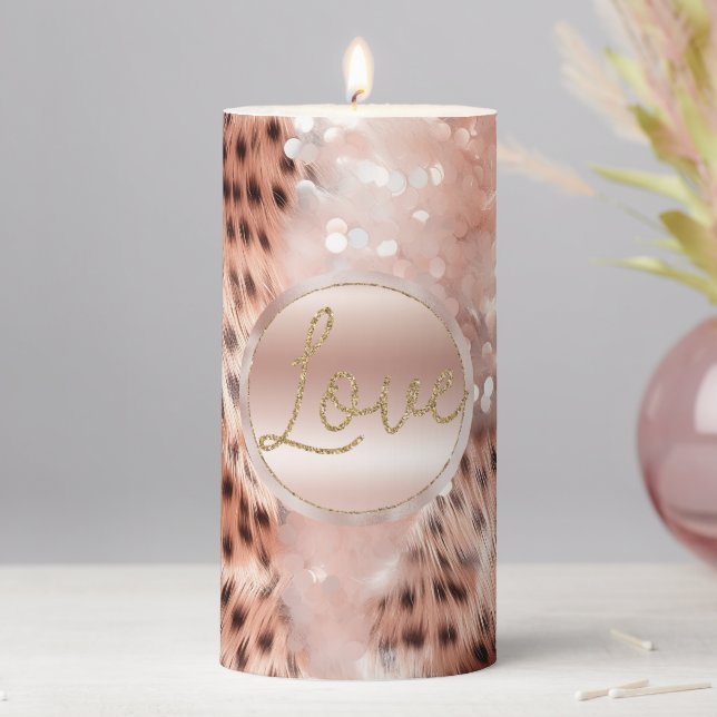 Chic Pretty Girly Rose Gold Leopard  Pillar Candle (In Situ)