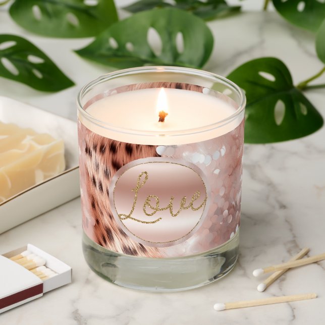 Chic Pretty Girly Rose Gold Leopard  Scented Candle (Lit)
