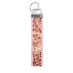 Chic Pretty Girly Rose Gold Leopard  Wrist Keychain