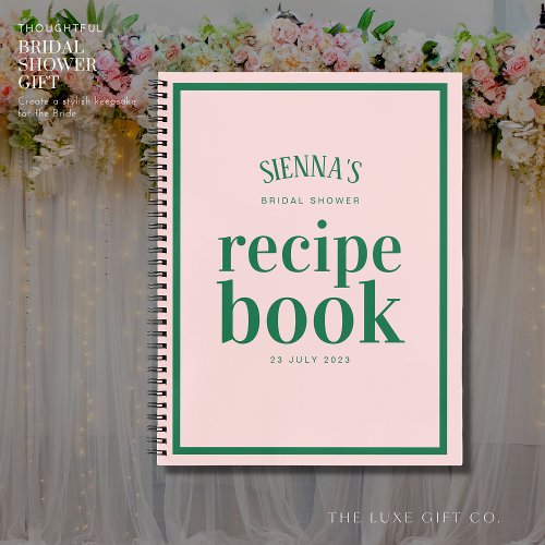 Chic Pretty Pink and Green Bridal Shower Recipe Notebook