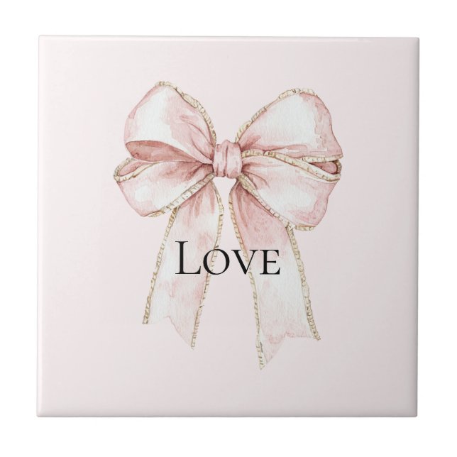 Chic Pretty Pink Bow Ceramic Tile (Front)