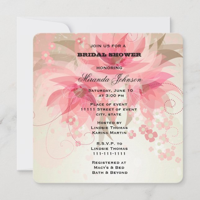 Chic Pretty Pink Floral Bridal Shower Invitation (Front)
