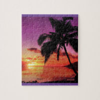 Chic Pretty Tropical Sunset Beach Scene Jigsaw Puzzle