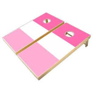 Chic Pretty Two Tone Pink White Sporty Stripes Cornhole Set