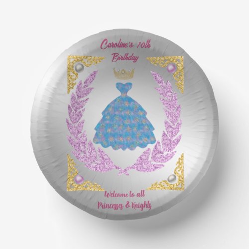 Chic Princess Blue Dress Birthday Party Paper Bowls