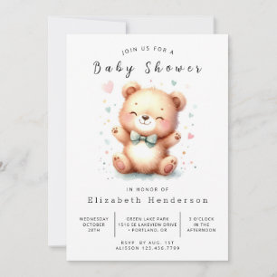 Chic Printable Bear Baby Shower Invitation