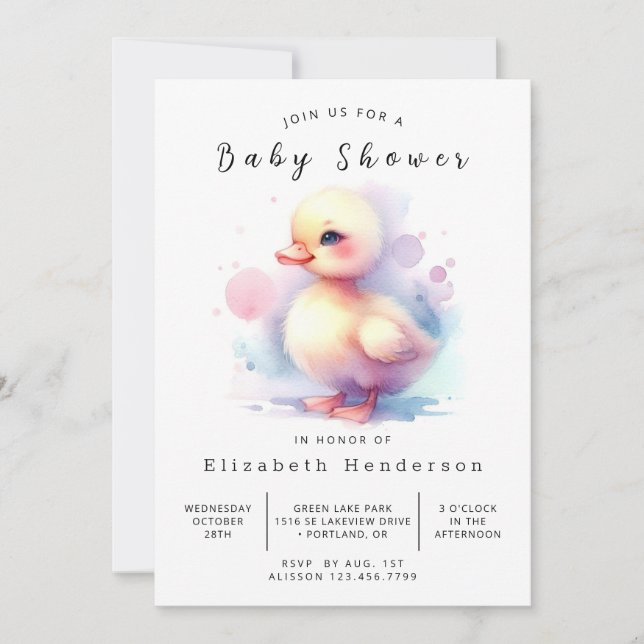 Chic Printable Duck Baby Shower Invitation (Front)