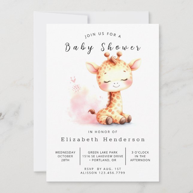 Chic Printable Giraffe Baby Shower Invitation (Front)