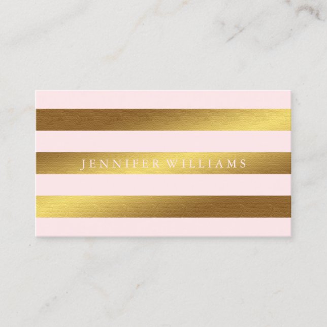Chic Printed Gold Foil & Pink Stripes Business Card (Front)