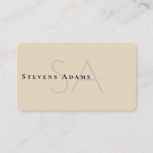 Chic Professional Beige Monogrammed Business Card