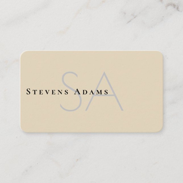 Chic Professional Beige Monogrammed Business Card (Front)