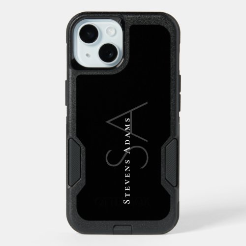 Chic Professional Black and White Monogrammed iPhone 15 Case