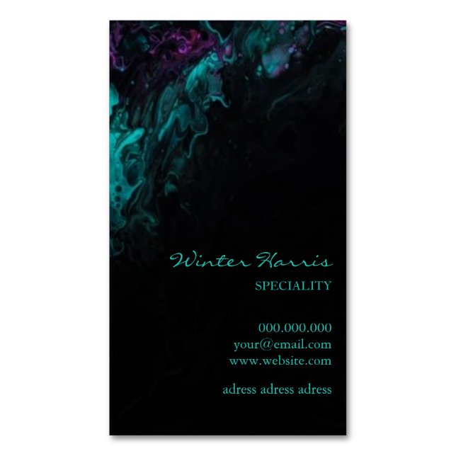 Chic professional black artistic business card magnet (Front Vertical)