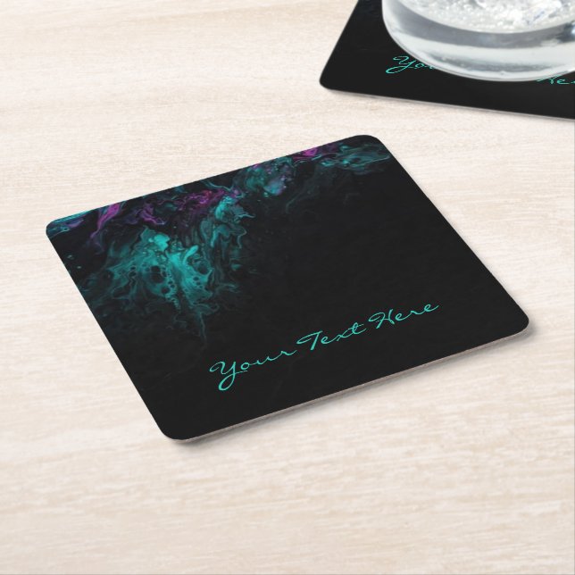Chic professional black artistic square paper coaster (Angled)