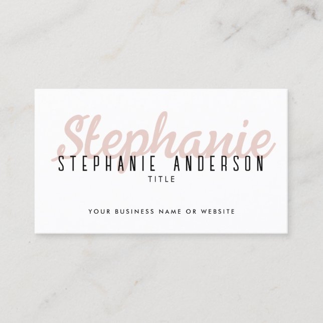 Chic Professional Blush Pink Script Name QR Code Business Card (Front)