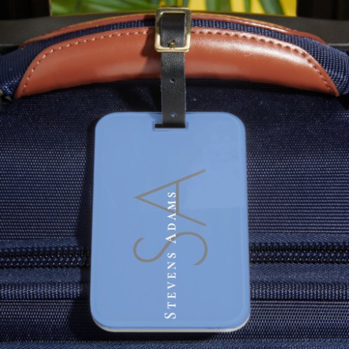 Chic Professional Cornflower Blue Monogrammed Luggage Tag
