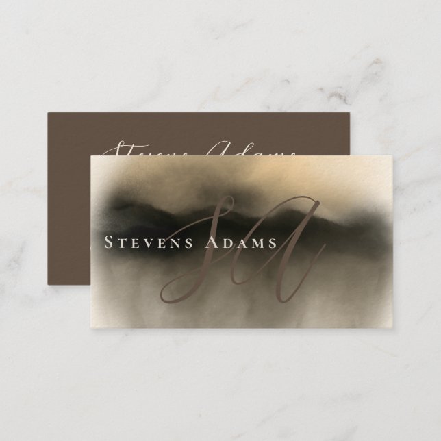 Chic Professional Gold Watercolor Monogrammed Business Card (Front/Back)