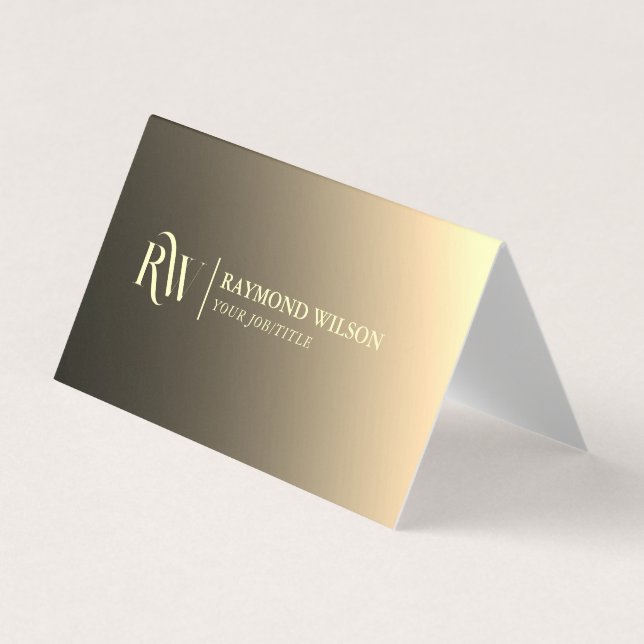Chic Professional Gradient Faux Gold Monogram Business Card (Front)