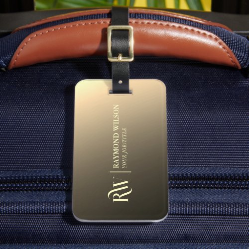 Chic Professional Gradient Faux Gold Monogram Luggage Tag
