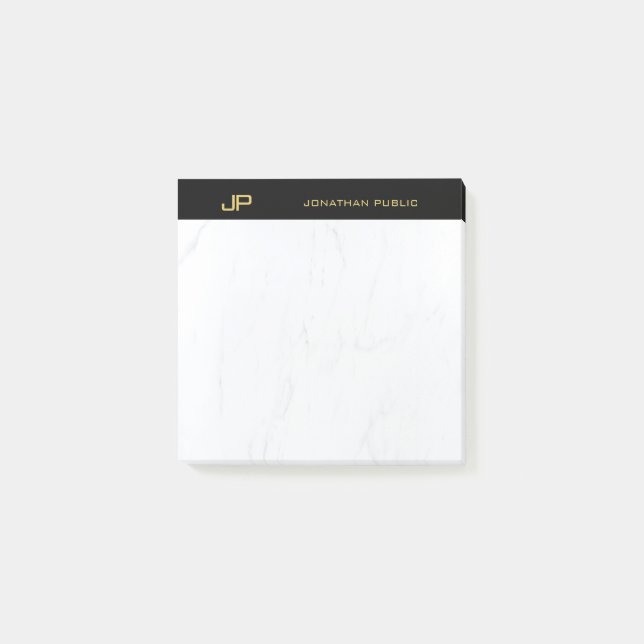 Chic Professional Monogram Black Gold Marble Post-it Notes (Front)