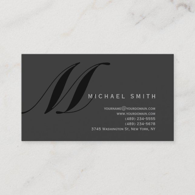 Chic Professional Monogram Gray Business Card (Front)