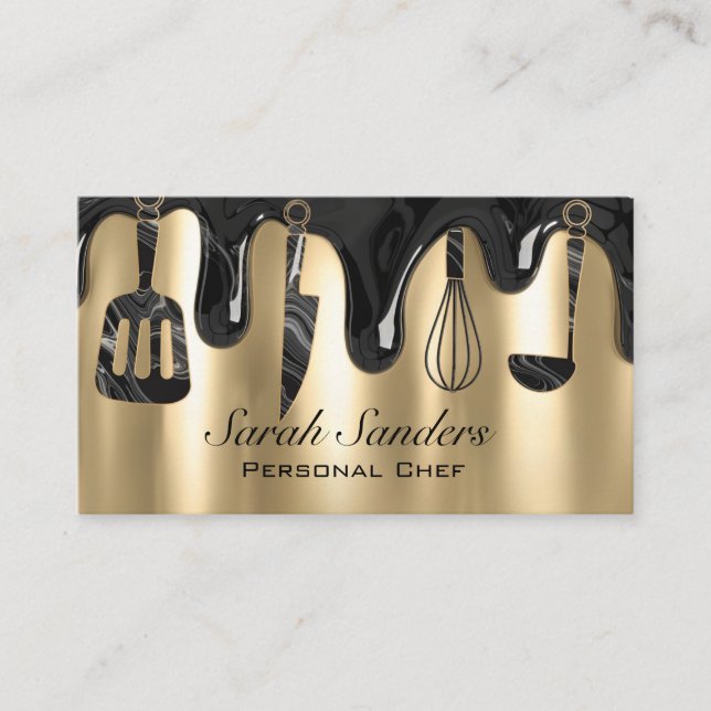 Chic Professional Personal Chef Catering Gold   Business Card (Front)