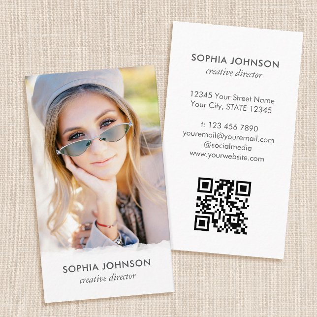 Chic Professional Photo QR Code Stylish Portrait Business Card (Creator Uploaded)