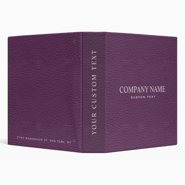 Chic Professional Purple Fake Leather Personalized 3 Ring Binder (Background)