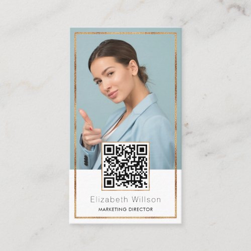 Chic Professional QR Code Gold Glitter Frame Photo Business Card