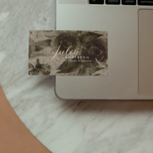 Chic Professional Vintage Gold Floral Script Business Card