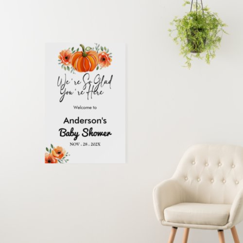 Chic Pumpkin Floral Fall Baby Shower Welcome Sign