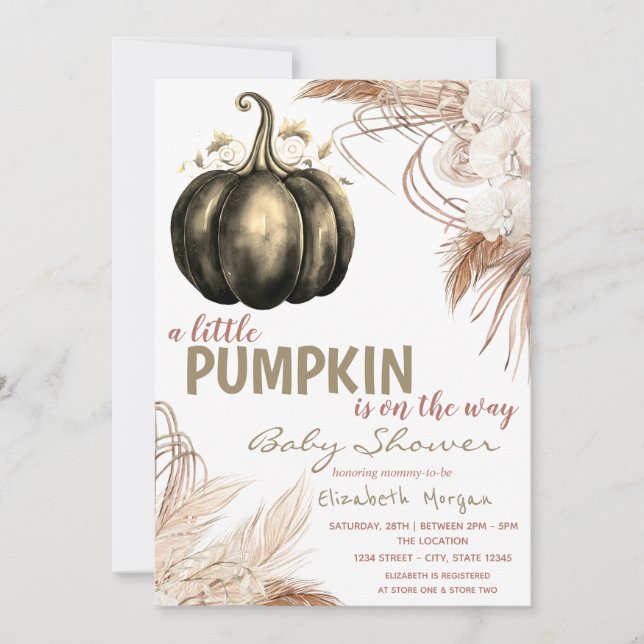 Chic Pumpkin Flowers Pampas Grass Invitation (Front)