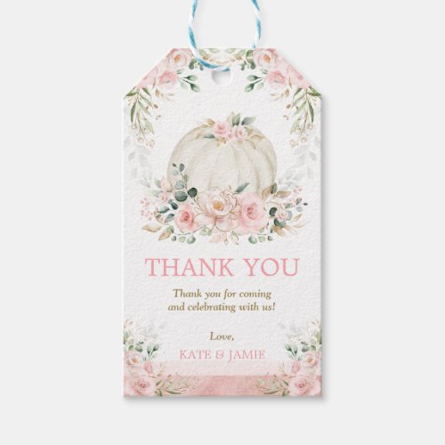 Chic Pumpkin Pink Floral Baby Girl Birthday Favors Gift Tags