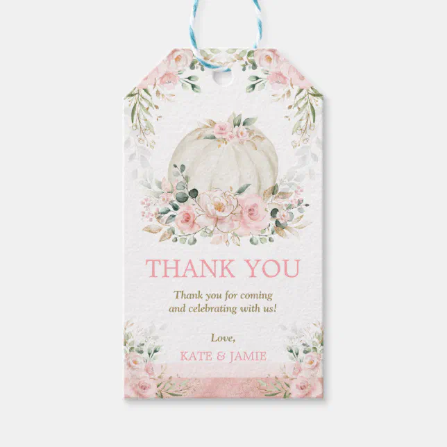 Chic Pumpkin Pink Floral Baby Girl Birthday Favors Gift Tags | Zazzle