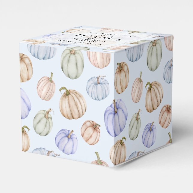 Chic Pumpkins Blue Boy Baby Shower Favor Box (Front Side)