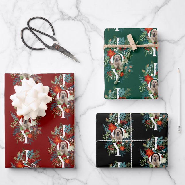 Chic Puppy Joy Christmas Holiday Wrapping Paper Sheets (Front)