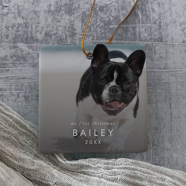 Chic Puppy's First Christmas Dog Photo Overlay Ceramic Ornament (Creator Uploaded)